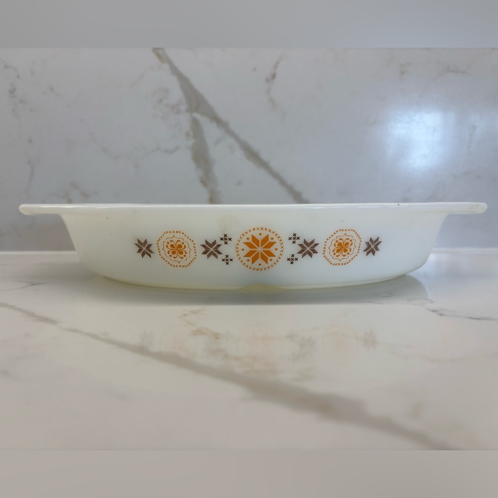 Vintage Pyrex Town and Country Divided  White and Orange Casserole Dish 1960